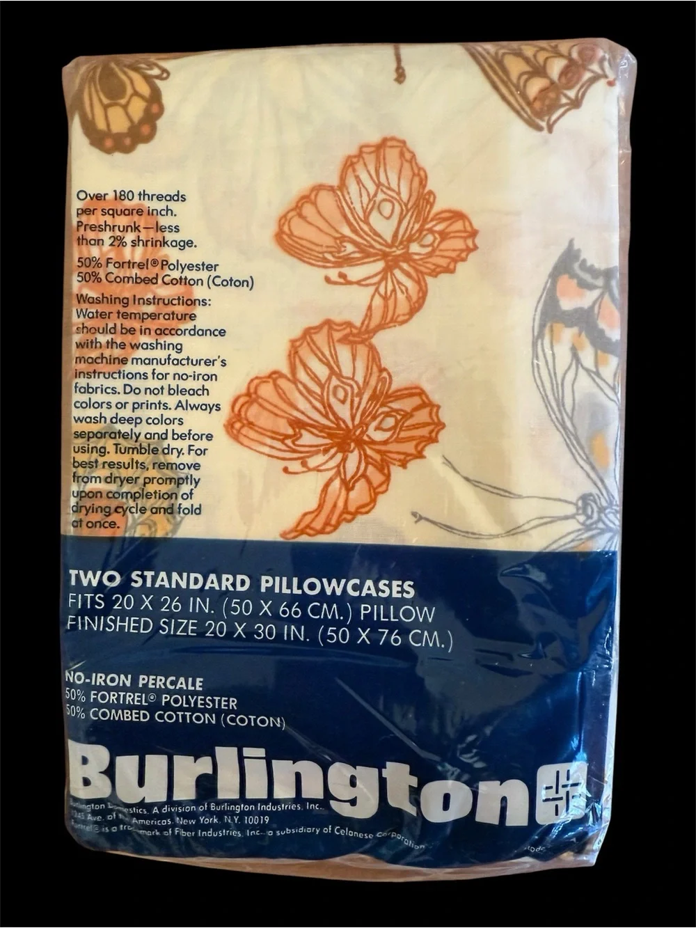 VTG Butterfly-Print Full Sheet Set in Orange, Brown, & Cream - New In Package